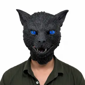 Realistic Cat Latex Mask with Blue Eyes, Creepy Animal Head Cover, Halloween & Cosplay Party Supplies, Prank Gag Gift for Adults