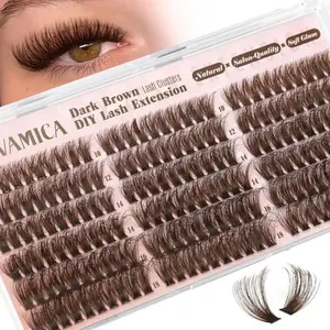 Yawamica Brown Fluffy Lash Clusters 100D Volume Wispy Eyelash Clusters 10-18mm D Curl Eyelash Extensions Individual Lashes Dark Brown Cluster Lashes DIY Brown Lash Extension by Self