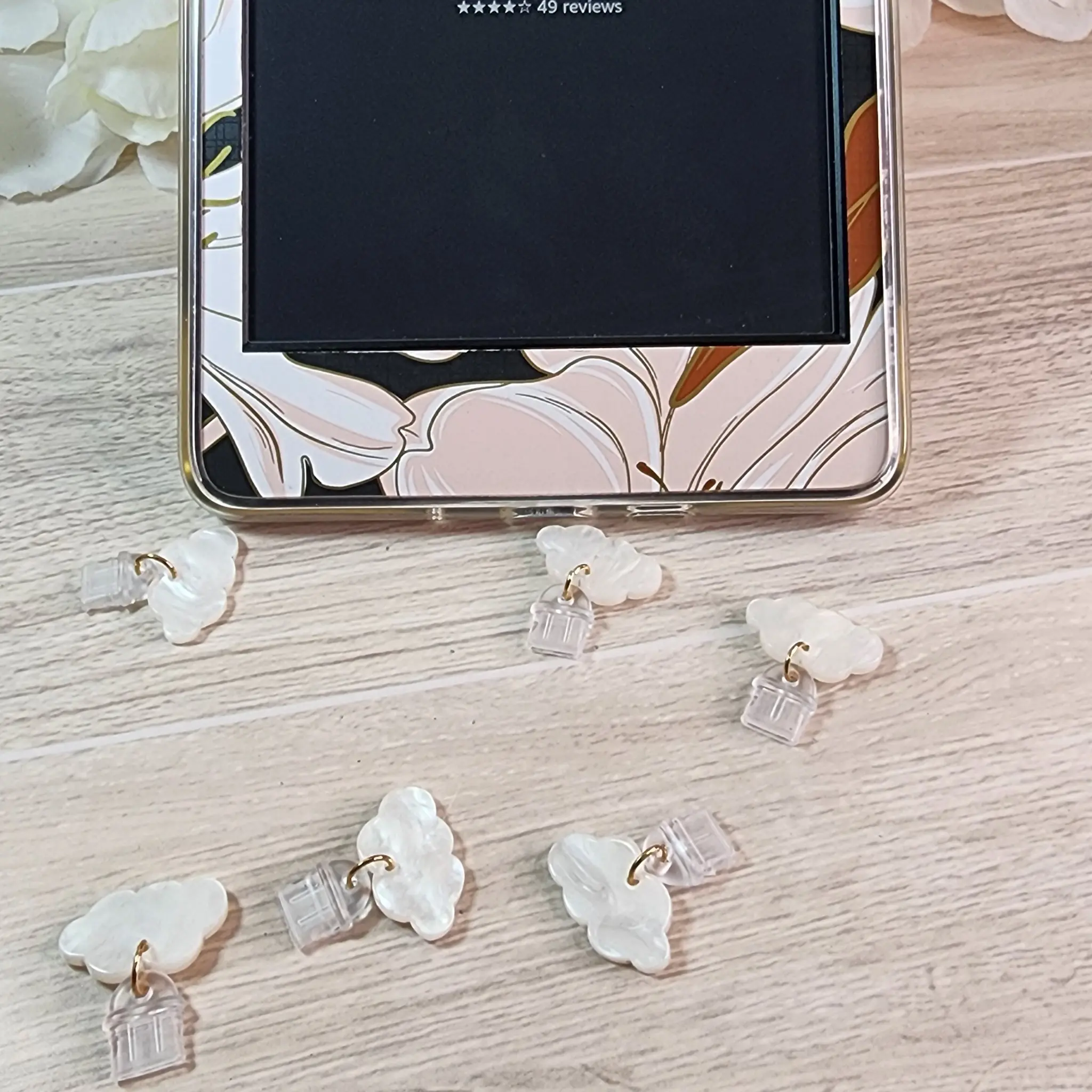 Kindle Opaque White Cloud Dust Plug Charms/E-Reader Charms/Cell Phone Charm Dangle  Compatible For All Type C & Iphone Devices