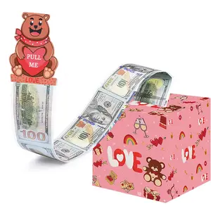 Valentine's Day Bear Money Box, Surprise Gift Box for Lovers, DIY Valentine's Day Gift Set with 50 Transparent Bags