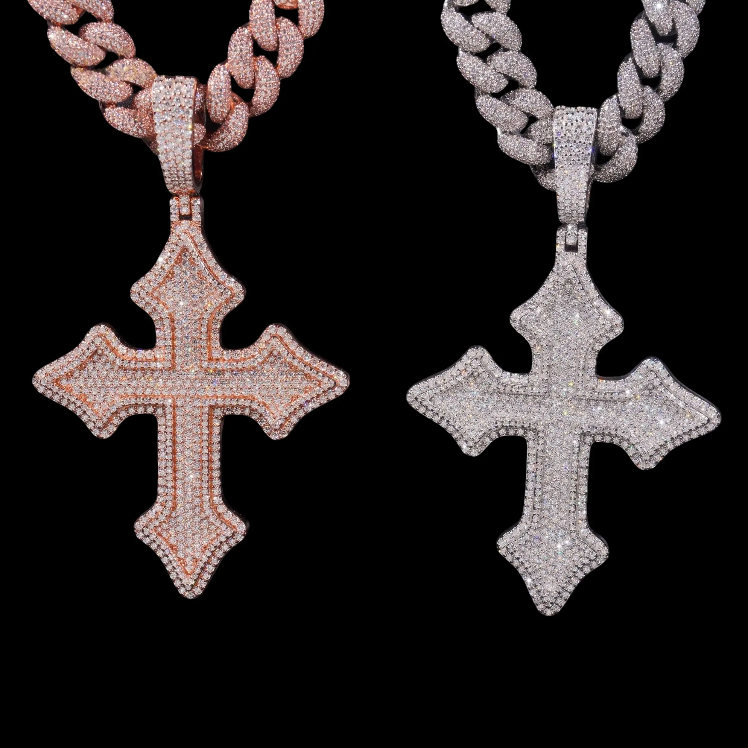 Heavy Ornate Cross Pendant Lab Diamond – 14k Gold