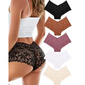 Women's 5-Pack Lace Cheeky Boyshorts, V-Waist Breathable Fabric Underwear for Womenswear