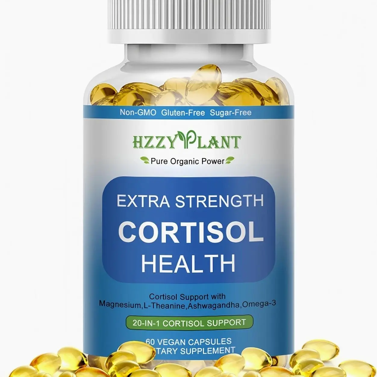 Cortisol Supplements for Women and Men Softgels with Phosphatidylserine Magnesium Ashwagandha L-Theanine,High Absorption Cortisol Detox Capsules for Sleep Relaxation Stress Relief,Non-GMO,60 Servings