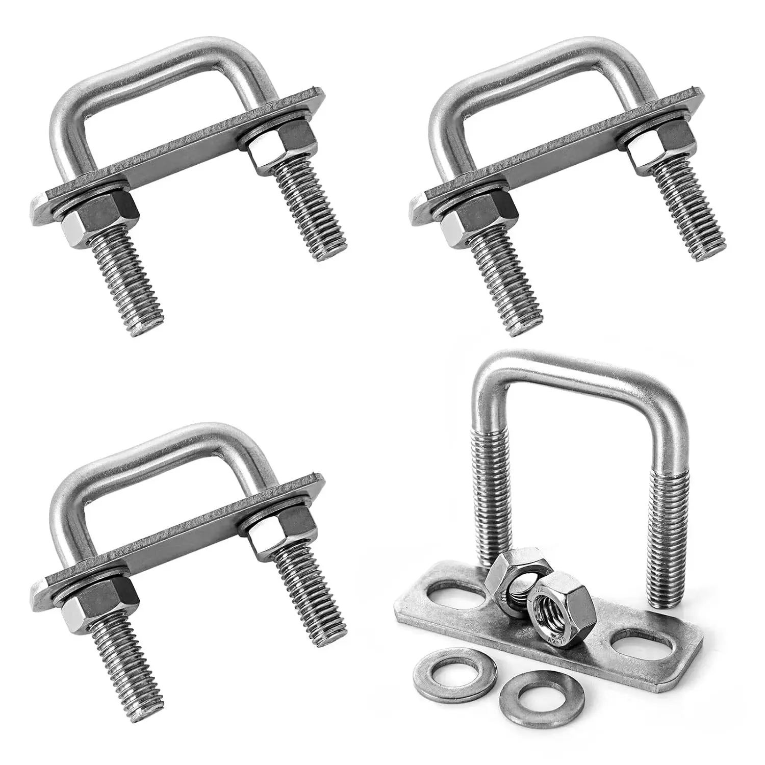 4Pack Square U-Bolts 1-1/4"(30mm) Inner Width, 304 Stainless Steel U Bolts M8 with Washers & Nuts for Replacement Parts and Accessories for Ski, Fishing Boat or Sail Trailer
