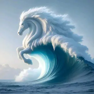 5D DIY Full Crystal Round Diamond Painting - Diamond Art Kit, Wave White Horse Mosaic, Canvas - DIY Decorative Painting, Home Wall Decor, Perfect for Halloween and Christmas, Independence Day, Birthdays, and Anniversary Gifts.