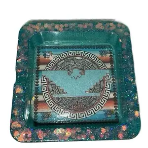 Teal Aztec Huelga Bird Resin Ashtray Handmade With Real Automotive Paint Job Flake Decor Ornaments