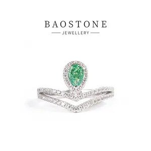BAOSTONE Lab Created Artificial Gemstone 925 Silver Ring-Waterdrop Crown-#J186