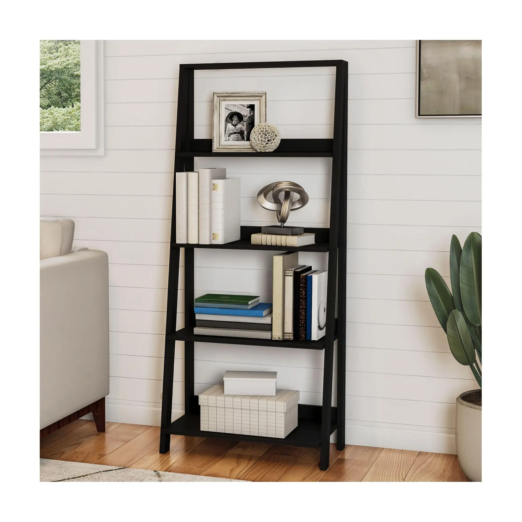 Lavish Home 4-Tier Ladder Freestanding Bookshelf Lavish Home 4-Tier Ladder Freestanding Bookshelf