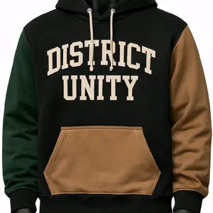 District Unity Hoodie - Black & Brown Colorblock Design with Front Pocket and Drawstring Hood