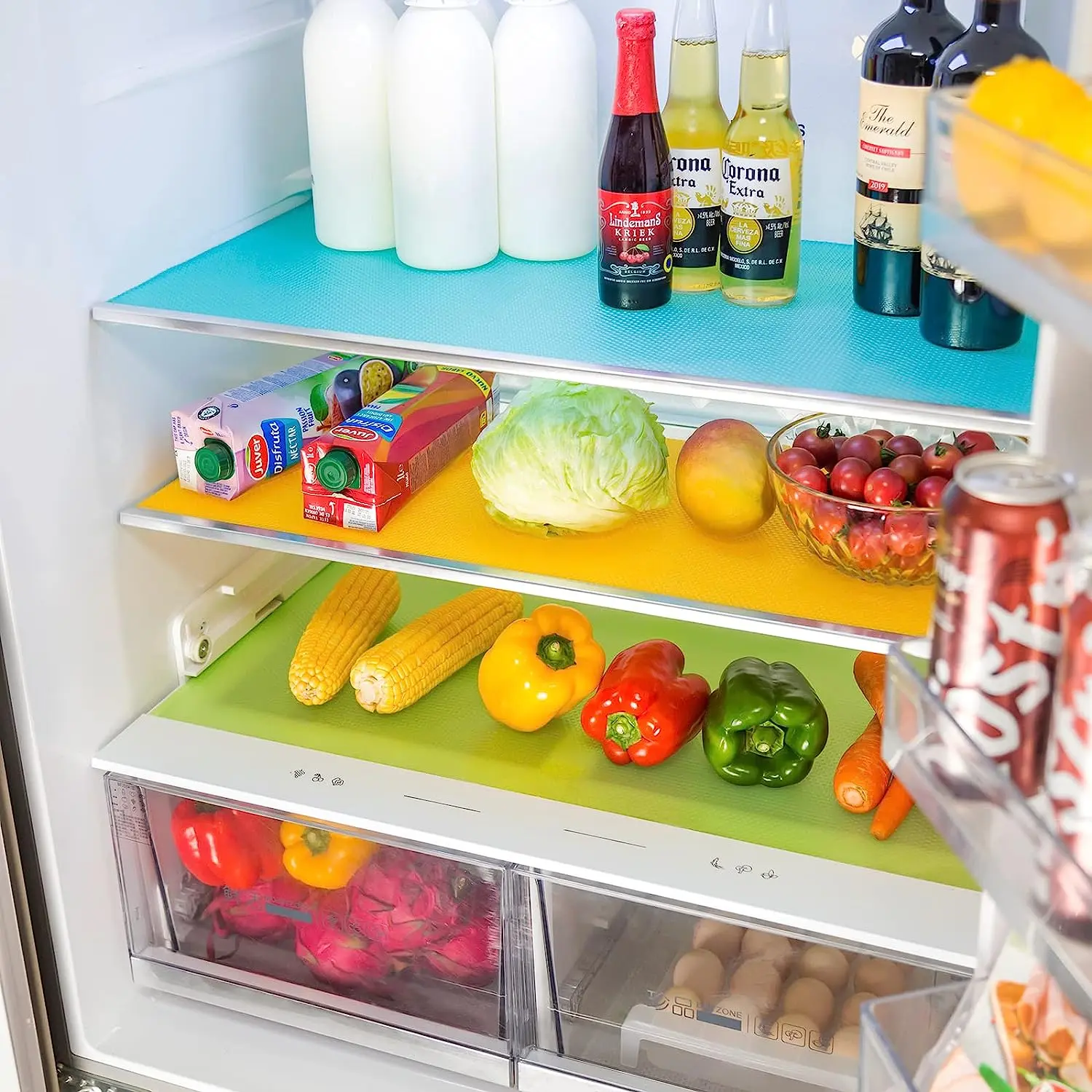 8 Pcs Refrigerator Liners, Fridge Liner and Mats Washable, Refrigerator Shelf Liners for Glass Shelves, Protects Against Spills Waterproof Table Placemats Cupboard Cabinet Drawer Covers Pads Coasters Set