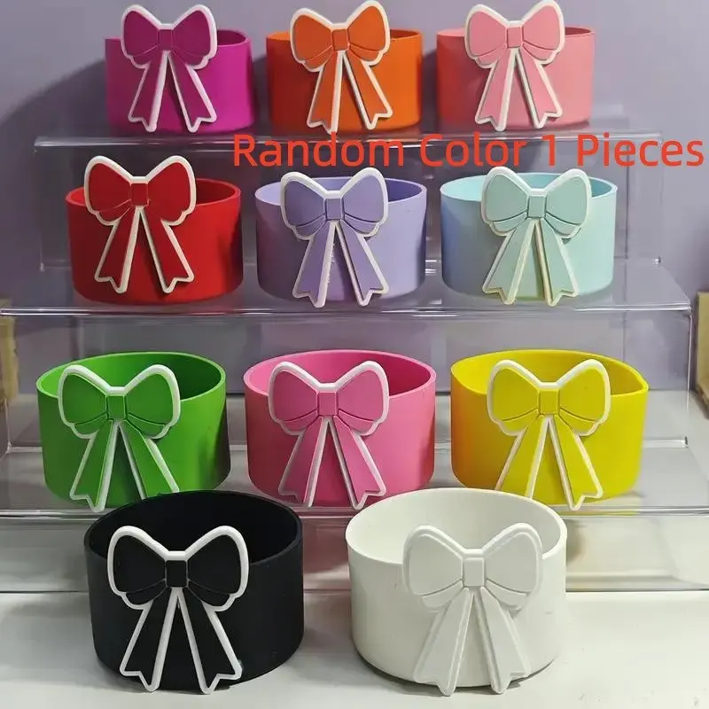 Cute Bow Silicone Cup Boot Cover, Fits 40oz/30oz Bottles, Non-Slip Base, Mixed Colors, Durable Design, Water Bottle Accessories