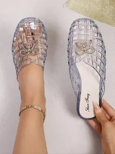 Glitter Hollow Out Jelly Half Sandals, Women Fairy Style Luxury Sweet Look, Breathable Anti-Slip Lightweight Comfort, Perfect for Daily Use Footwear