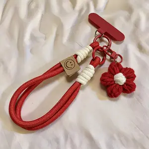 Handmade Braided Phone Strap with Flower Keychain, Detachable Key Ring, Multi-Use Lanyard for Phones, Bags, Cameras, USB Drives, Holiday Gift