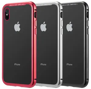 Case for iPhone X/Xs, Nakedcellphone MAGNETIC Snap-On Aluminum Cover with Transparent Rear 9H Hard TEMPERED GLASS Clear Protector for Apple iPhone Xs (2018), iPhone X (2017), (aka iPhone 10/10s)