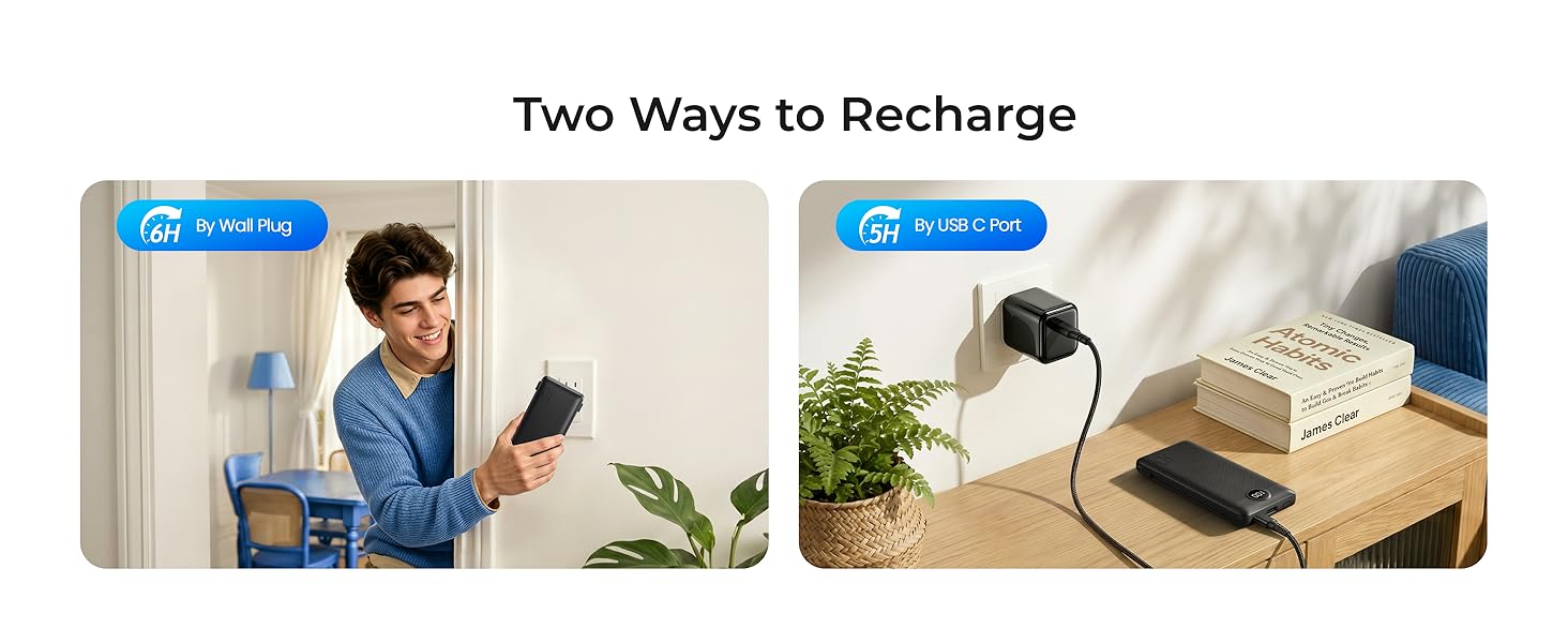VEGER Portable Charger, with Built-in Data Cable and AC Power Plug, 10,000mAh Power Bank, Portable Phone Charger for Travel and Outdoor Use, Lightweight and Compact External Battery Pack Designed Specifically for Smartphones and Tablets