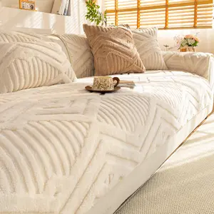 1 Count Non-Slip Cushion, Bohemian Style Thick Plain Striped Sofa Set for 4-Seat Sofas, Warm Soft Washable Furniture Cover, Pet-Friendly Winter Home Decor, Sofa Couch Covers