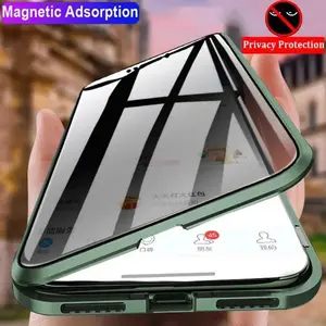 For iPhone 17 16 15 14 13 12 11 Pro Max XS 8 Plus Anti-peeping Privacy Screen Phone Case Metal Bumper Double Side Shockproof Cover