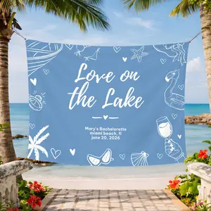 MADEITHOM Personalized Love On The Lake Bachelorette Party Tapestry, Custom Name Beach Backdrop Banner, Bride To Be Summer Bach Party Decoration, Tropical Bridal Shower Wall Decor
