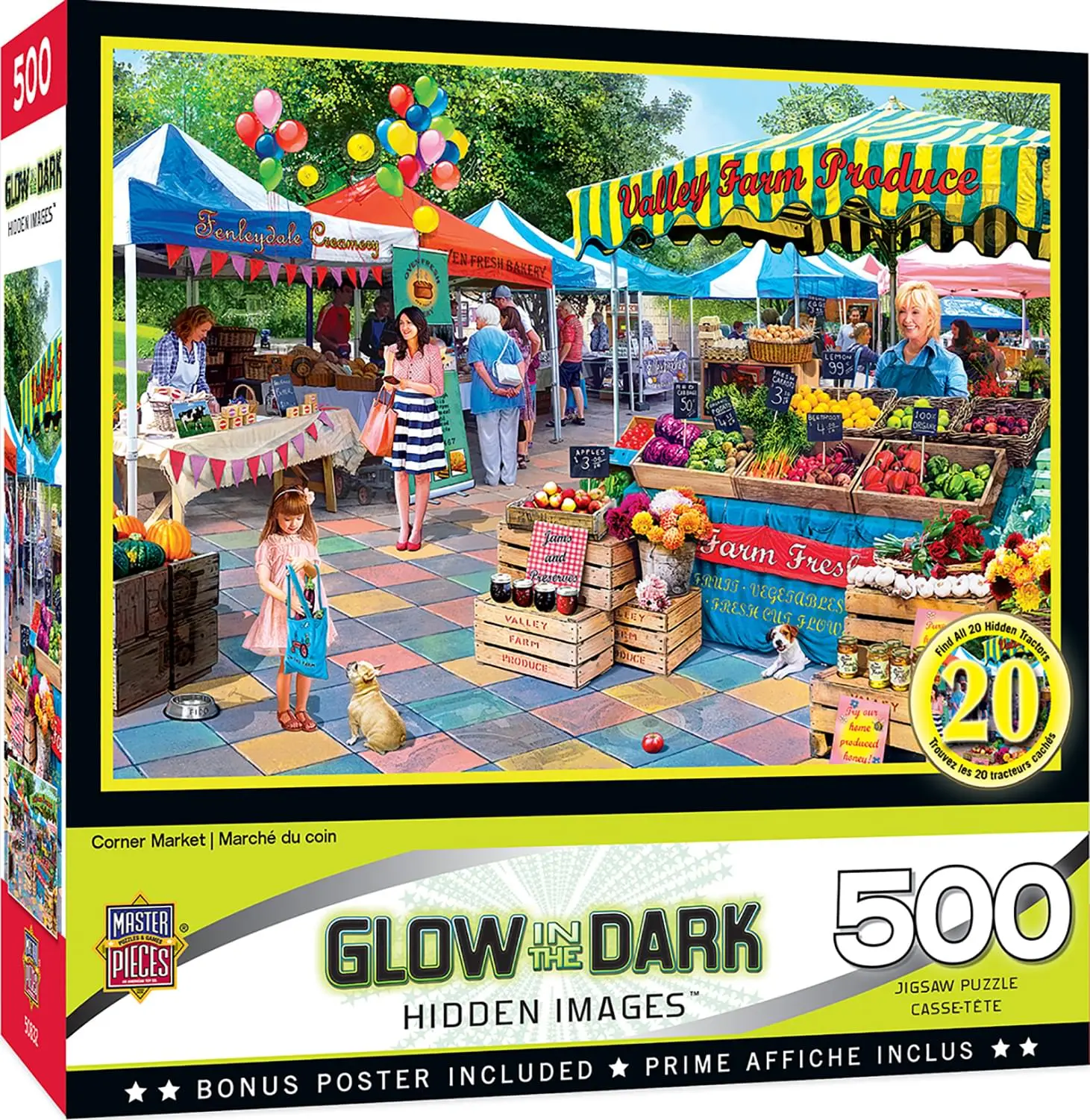 Corner Market 500-Piece Hidden Images Glow-In-The-Dark Jigsaw Puzzle, Creative Family Puzzle, Gift Ideas for Kids, Game Night Fun with Friends, Creative Puzzle, Learning Through Play