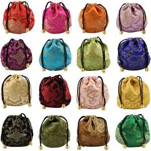 16 pcs Silk Brocade Jewelry Pouch Bag, Drawstring Coin Purse Gift Bag