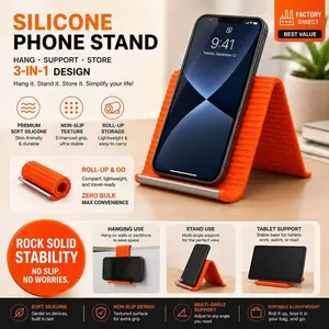Flexible Silicone Phone Stand,Washable Bendable Phone Stand,Pocket-Sized Ultra-Light Non-Slip Stand for Phone Tablet Kindle Switch, Airplane Desk Home Office