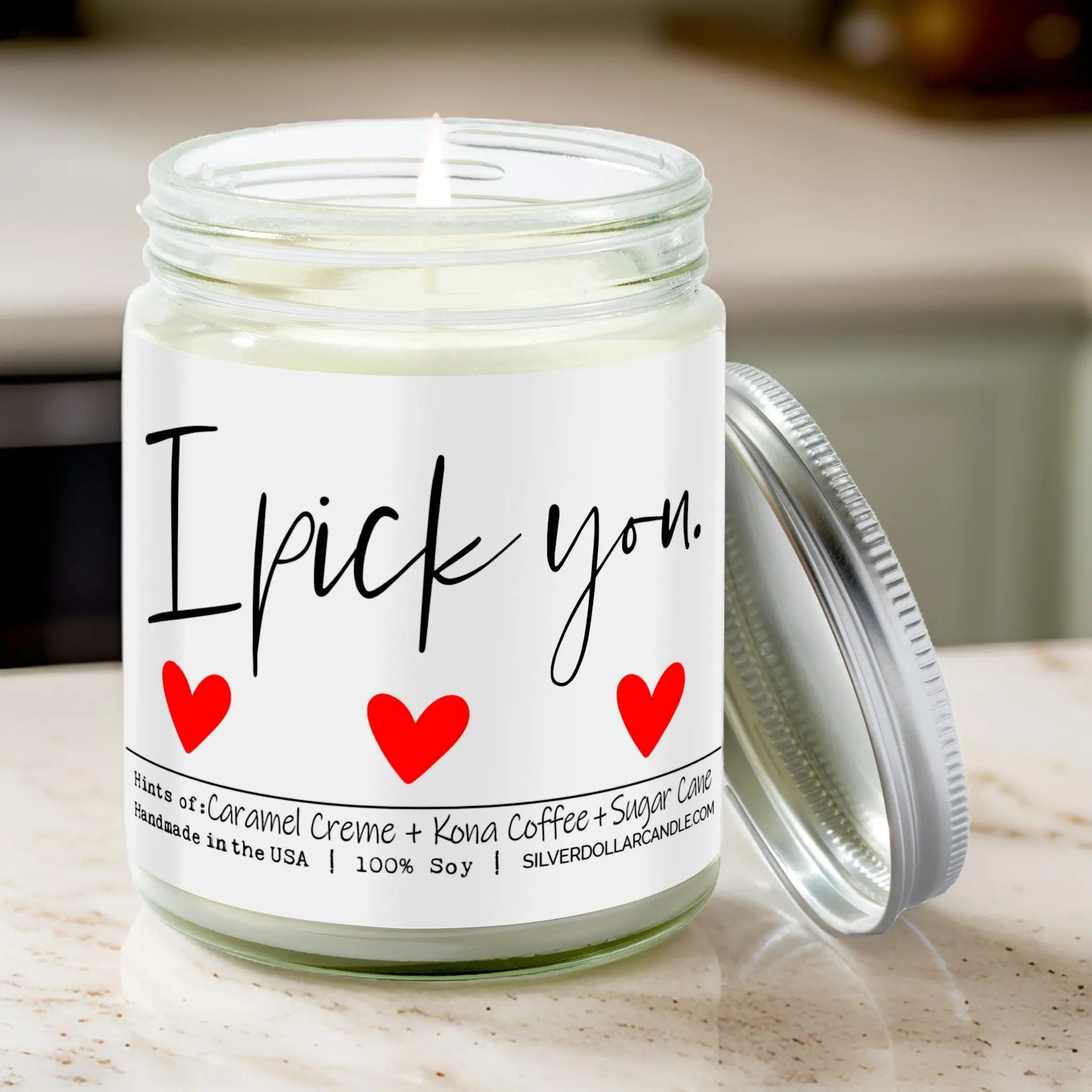 I Pick You - Brazilian Coffee Scented Candle, 9oz Soy Wax with Caramel Crème, Kona Coffee & Sugar Cane - Love/Anniversary/Valentine's Day Candle - 100% All-Natural Handmade Soy Wax Candle