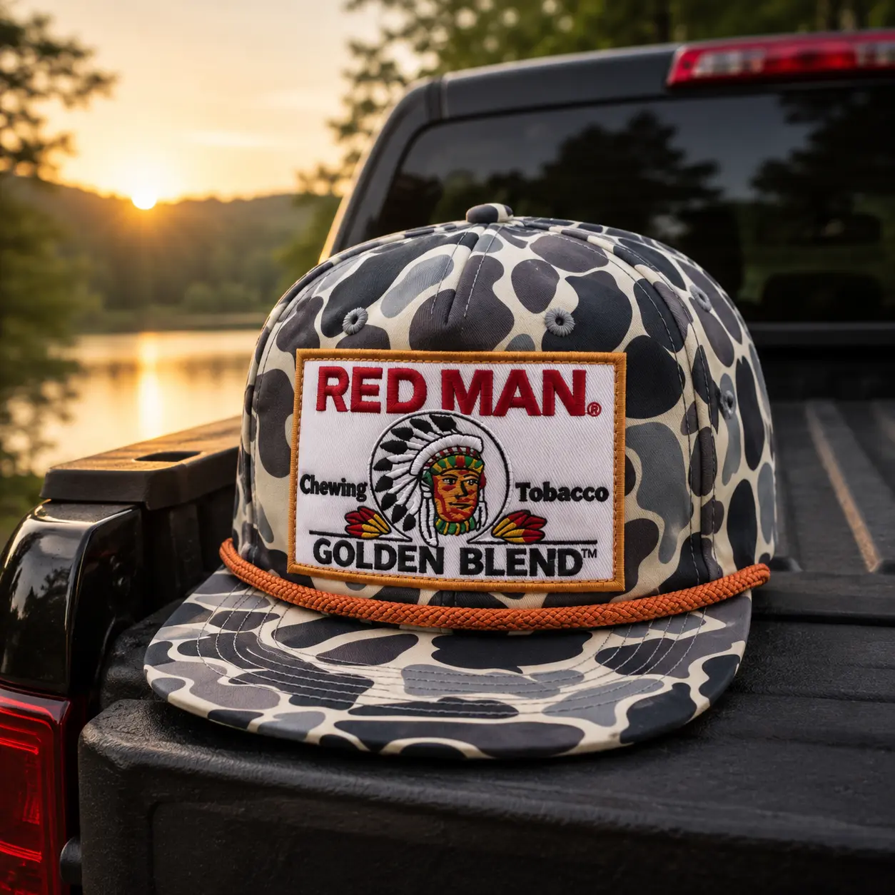RM Chewing Tooobacoo Embroidered Patch Camo Hat, Golden Blend Rope Brim Cotton Breathable Snapback, Ideal Gift For Him