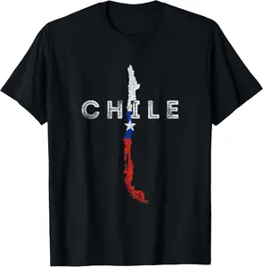 100% Cotton Chilean Map and Flag - Distressed Chile Souvenir T-Shirt
