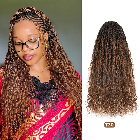 HBIT | ToyoTress Exquisite Boho Island Twist with Human Hair Curls 12-18 Inch Pre-looped Boho Twist 8 Packs (96 Strands)