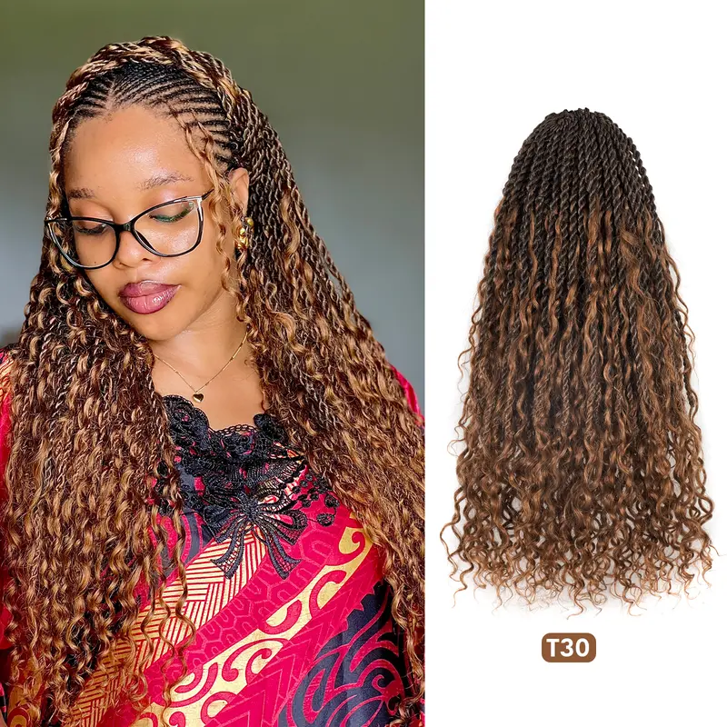 HBIT | ToyoTress Exquisite Boho Island Twist with Human Hair Curls 12-18 Inch Pre-looped Boho Twist 8 Packs (96 Strands)
