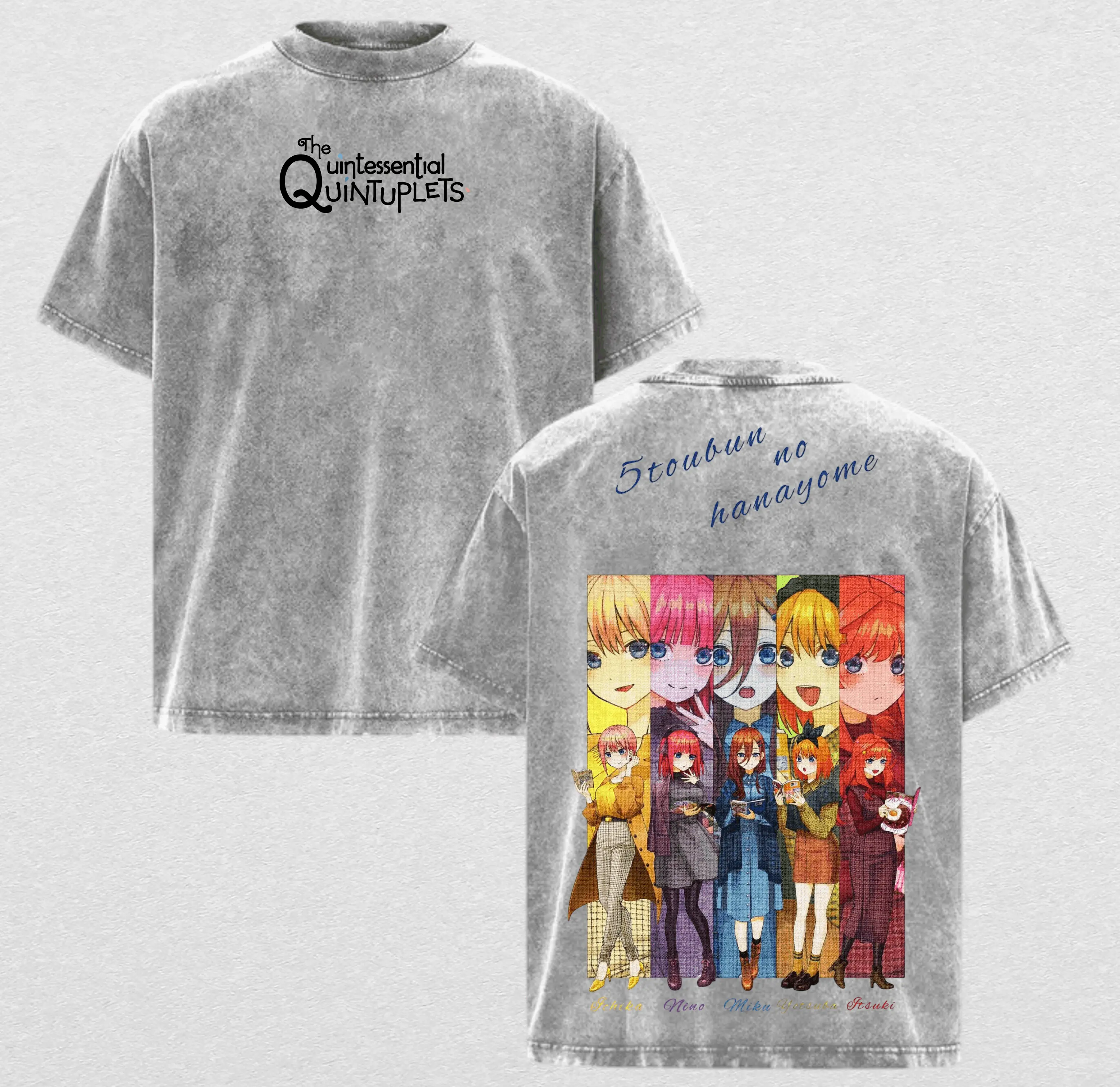 The Quintessential Quintuplets Vintage Acid Wash Graphic Tee - 5toubun no hanayome Anime Streetwear T-Shirt - Premium Heavyweight Cotton - Cute Ichika Nino Miku Yotsuba Itsuki Otaku Gift