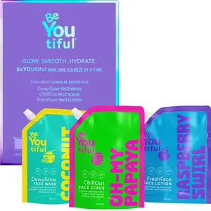 BeYoutiful 3 Step Teen Skin Care Kit, Face Wash Scrub Moisturizer Lotion, Skincare Gift Set for Tweens Kids in Trendy Pouches, Vegan