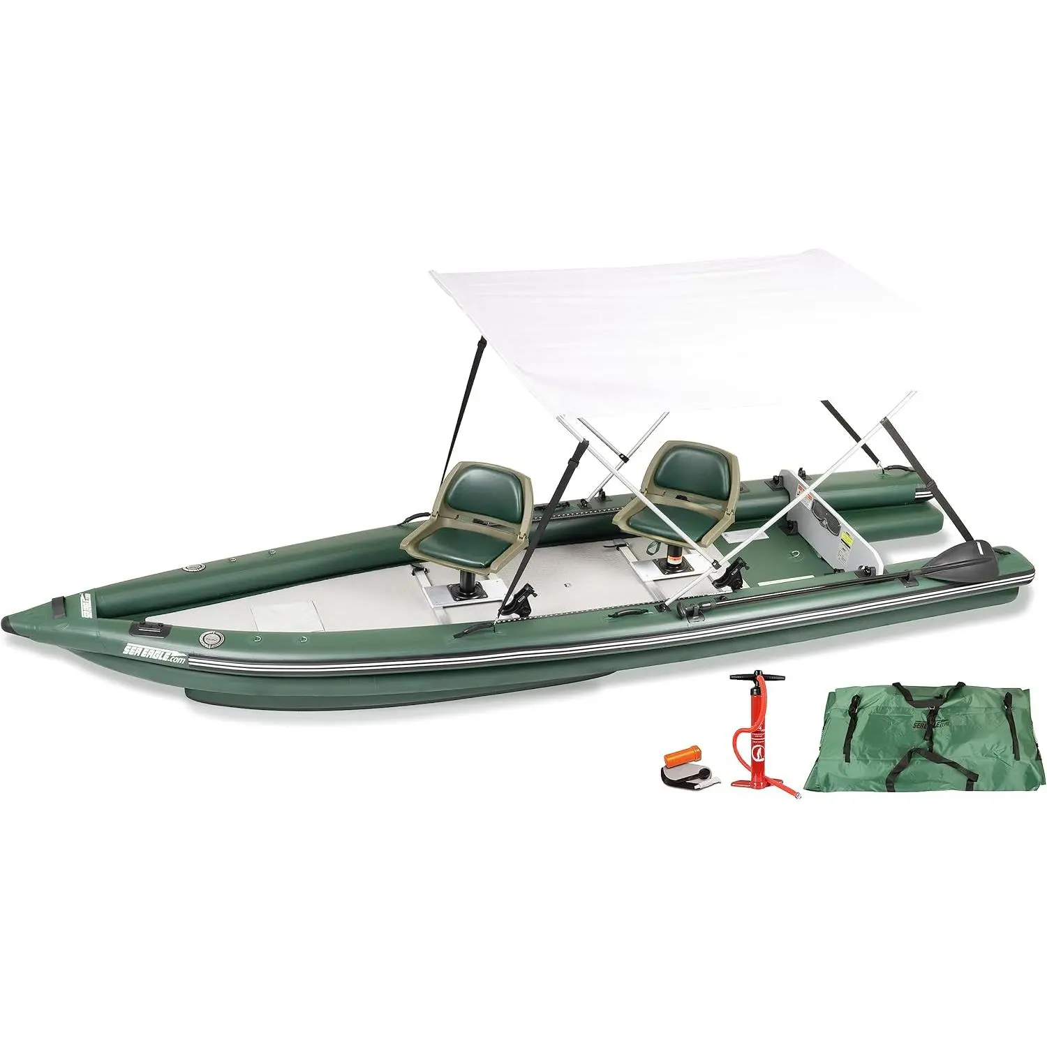 Sea Eagle FSK16 FishSkiff Inflatable 16', High Pressure, All-Drop-Stitch, 1-3 Person Frameless Fishing Boat w/Rigid 6” External Keel - Portable, Storable, and Transportable
