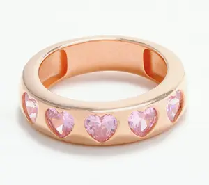 Diamonique x Melissa Mcgoff Heart Band Ring, 14K Rose Gold Plated