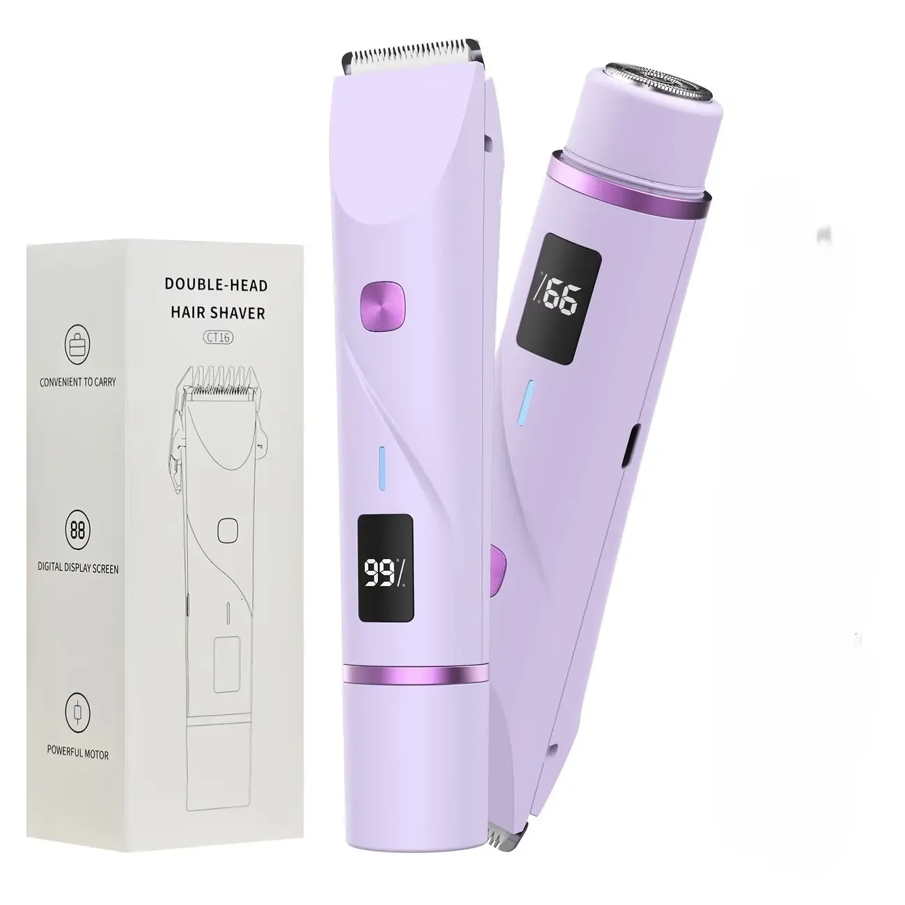2-in-1 Lady Dual-Head Shaver |  Electric Shaver for Women, Bikini Trimmer, Wet and Dry Use, Stainless Steel Blades, USB Charging