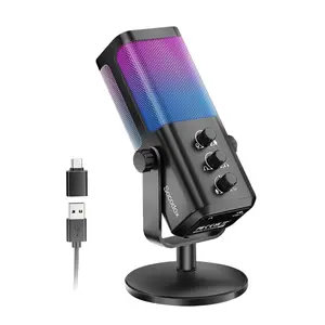 RGB Gaming Microphone with Gaming Voice Balancing and Noise Cancellation,Studio USB PC Condenser Microphone for Streaming/Recording/Disc,Podcast PC Microphone with Mute and Monitor for PC/PS5/Mac