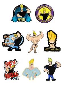 8pcs/Set Humorous Muscular Man Johnny Bravo Enamel Pins Cartoon Animation Character Alloy Brooches Lapel Backpack Badge Fashion Jewelry Accessories Gifts for Friends