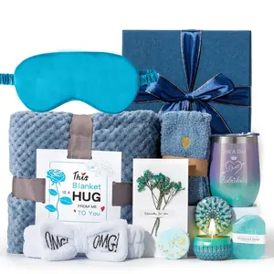 Gifts Basket for,for Birthday Presents Gifts Get Well Soon Gifts Self Care Package Gifts Blue Gift Box Relaxing Set Gifts with Blanket for Mom,Wife,Sister