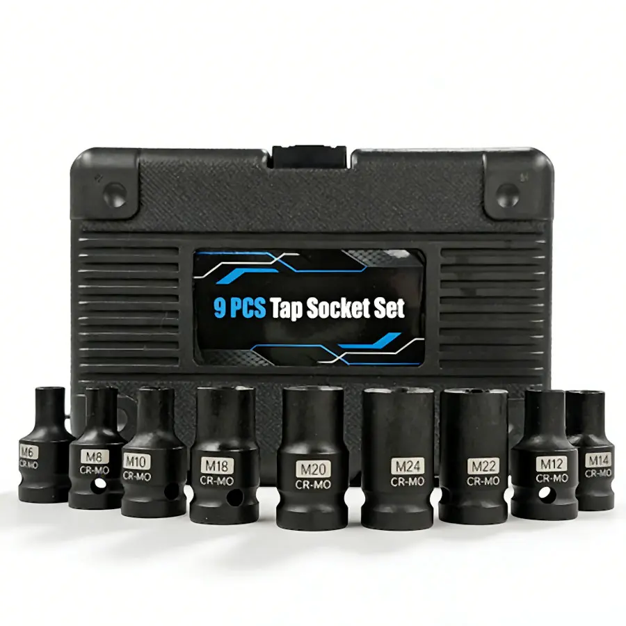 9 Pcs Tap Socket Set, Carbon Steel Machine Tap Holder, Quick Change Thread Tap Adapter, with No Assembly Required for Screw Extractors Reamers, Screw Extractor Bits
