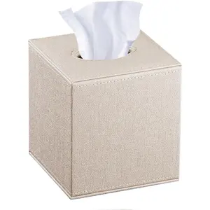 Square Tissue Box Cover,Cut Leather Tissues Cube Box Holder,Modern Facial Paper Organizer Storgage,Box Tissue Dispenser Decor Accessories for Bathroom Counter,NightStand,Coffee Table,Desk,Home,Office
