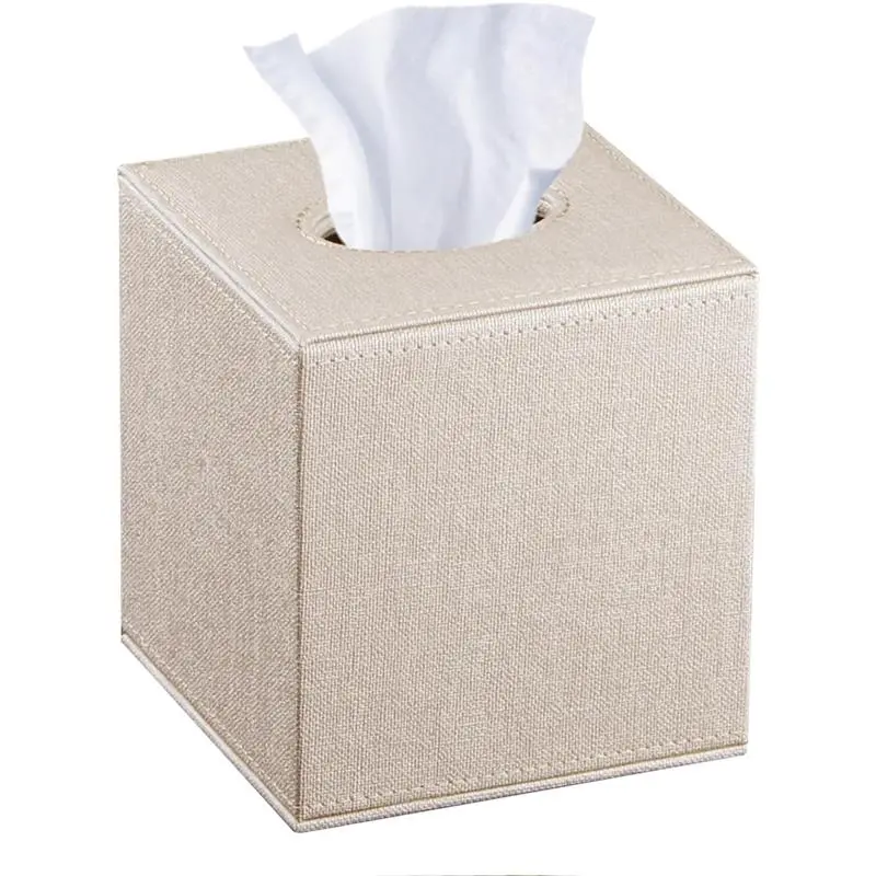 Square Tissue Box Cover,Cut Leather Tissues Cube Box Holder,Modern Facial Paper Organizer Storgage,Box Tissue Dispenser Decor Accessories for Bathroom Counter,NightStand,Coffee Table,Desk,Home,Office