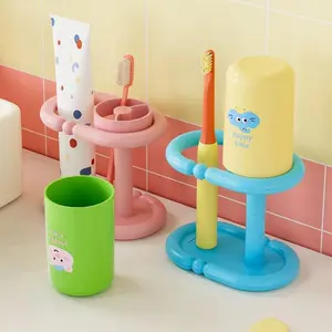 Modern Plastic Cartoon Bathroom Toothbrush Holder Organiser Set - Student-Friendly, Multi-Sectioned with Mouthwash Cup, Toothpaste and Drain Rack