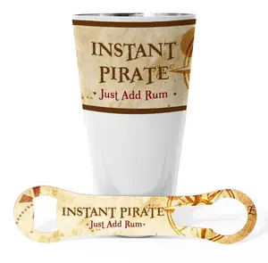 Pirate Printed Stainless Steel Cocktail Shaker and V-Rod® Bar Set with Bottle Opener, Tin, and Bar Utensils