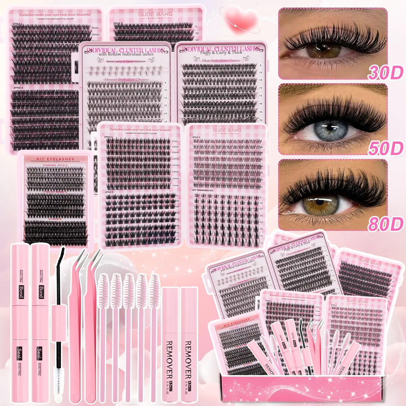1964pcs D Curl False Eyelash Extension Kit, Mixed Length 8-16mm, Reusable for Beginners, DIY Eyelash Extensions, Perfect for Daily Wear, Parties, Dates