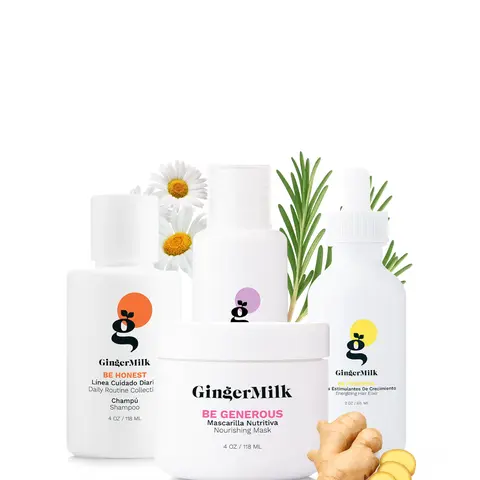 Travel Size Scalp Strengthening Kit | Be Honest Shampoo 4 oz + Be Generous Mask 4 oz + Be Wise Heat Protector 2 oz + Be Powerful Dropper 1 oz | Fortifying Care for Weak, Fine & Thinning-Looking Hair | Ginger Milk