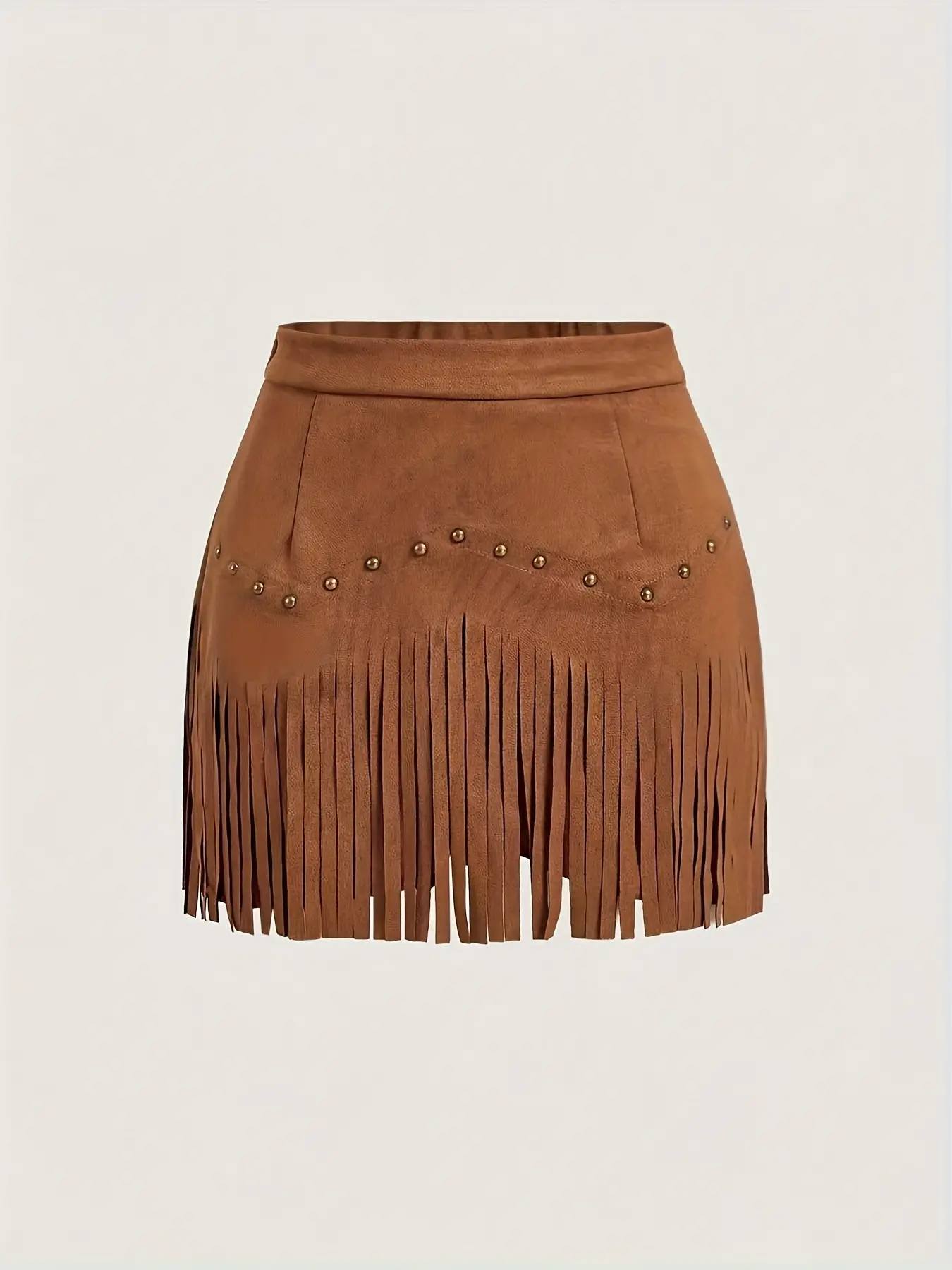 Women's Vintage Hippie Rivet Fringe Imitation Faux Leather A-Line Fitted Short Skirt, Bottom, Woven, Retro Style, Casual Fashion, Chic, All Seasons Wear