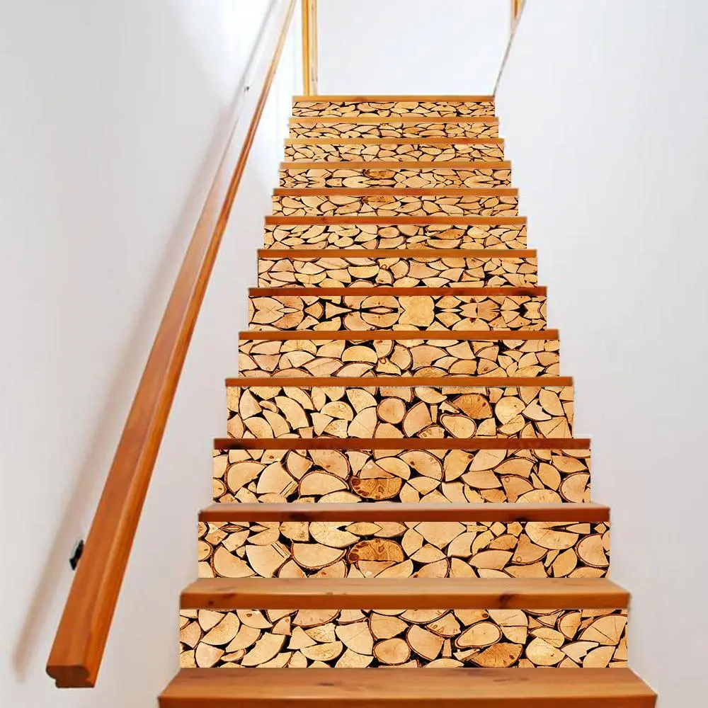 Wood Grain Pattern Stair Sticker, Waterproof Self Adhesive Wall Sticker, Removable Wall Decal for Home Stair Decor