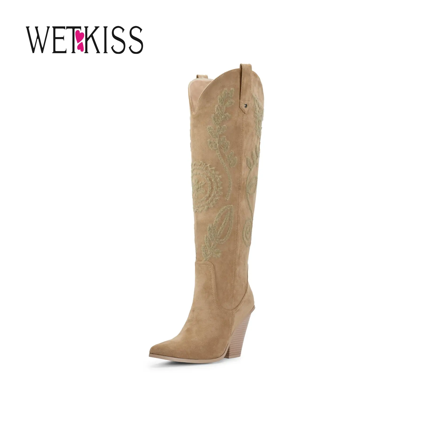 Wetkiss Women's Western Knee High Boots, Cowboy Cowgirl, Unique Fashion Embroidered Chunky Block Heels Pointed Toes Walking Shoes Footwear cowgirl boo