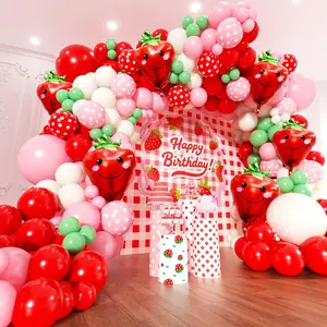 Strawberry Balloons Arch Kit - 153Pcs Different Size Red and Pink Green Balloons Garland Kit for Girls Sweet One Berry First Birthday Baby Shower Valentine's Day Strawberry Party Decorations
