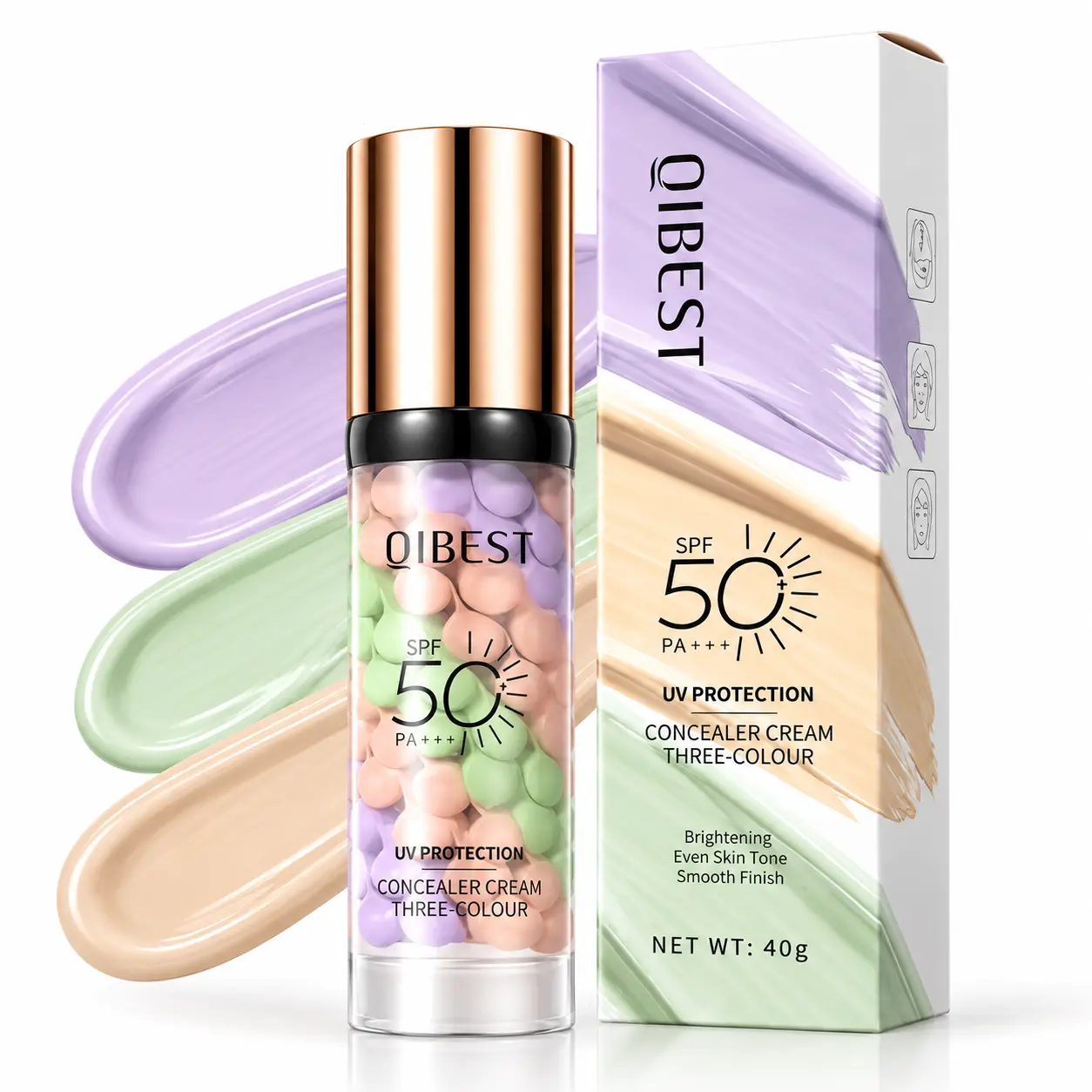3-Color Correcting Face Primer, Lightweight Makeup Base with Green Purple & Beige Tones, Smooth Blendable Primer Cream for Daily Face Makeup